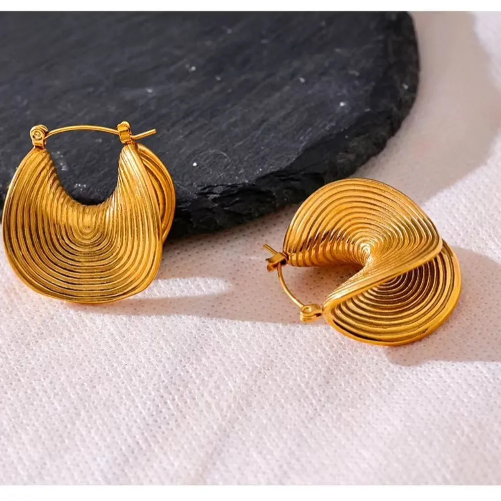 Folded Gold Plated Stainless Steel Hoop Earrings
